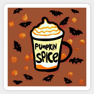 Pumpkin Spice Latte with bat and pumpkin pattern for fall and halloween celebrations Sticker